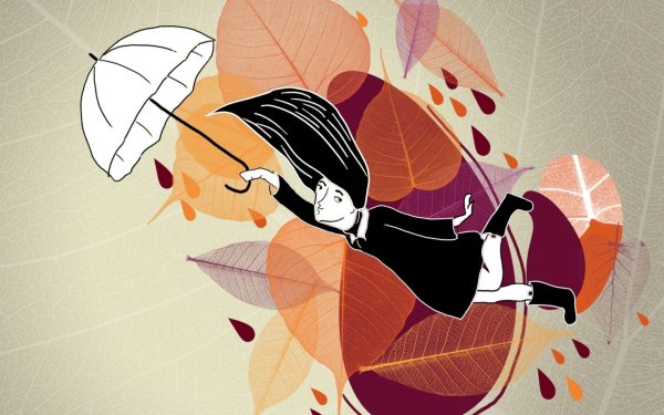 Женский силуэт на фоне осени