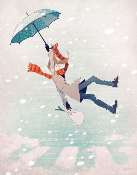 Девушка улетает на зонтике