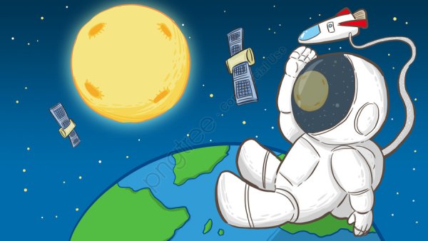 Космонавт на Луне с ракетой