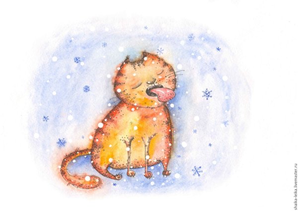 Новогодний кот акварель