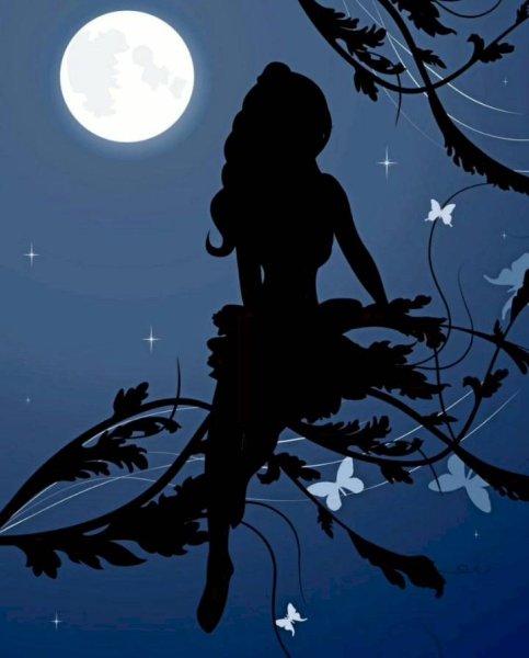 Женский силуэт на фоне Луны