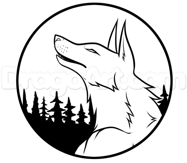 Раскраска волк воет на луну