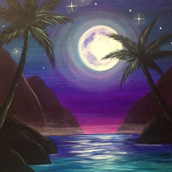 Ночной пейзаж гуашью