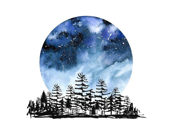 Акварельный пейзаж в круге