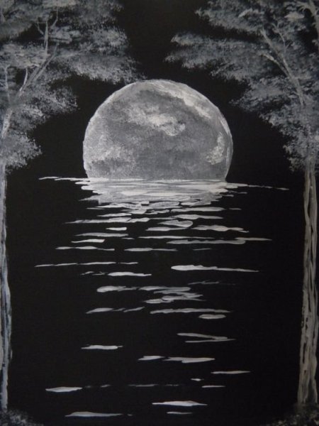 Пейзаж чёрной и белой гуашью