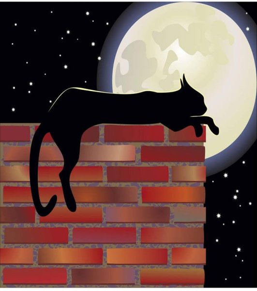 Кот на крыше на фоне Луны