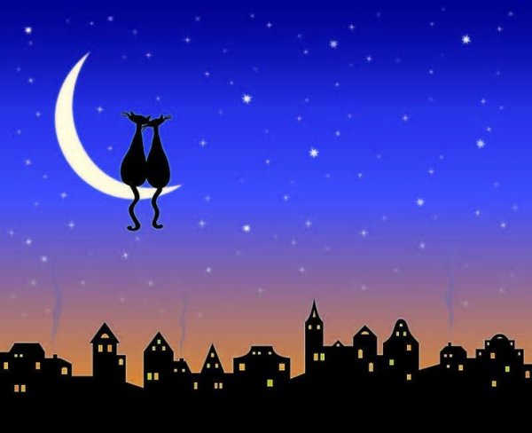 Коты на крыше силуэт