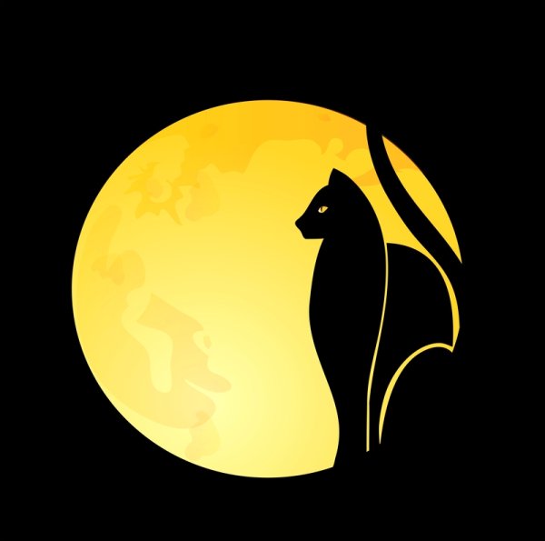 Силуэт кошки на фоне Луны