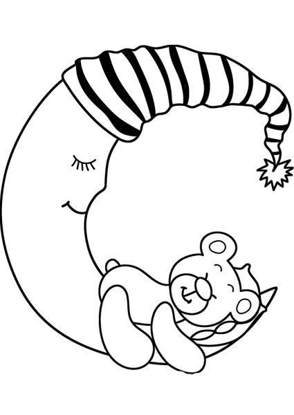 Медвежонок на месяце трафарет