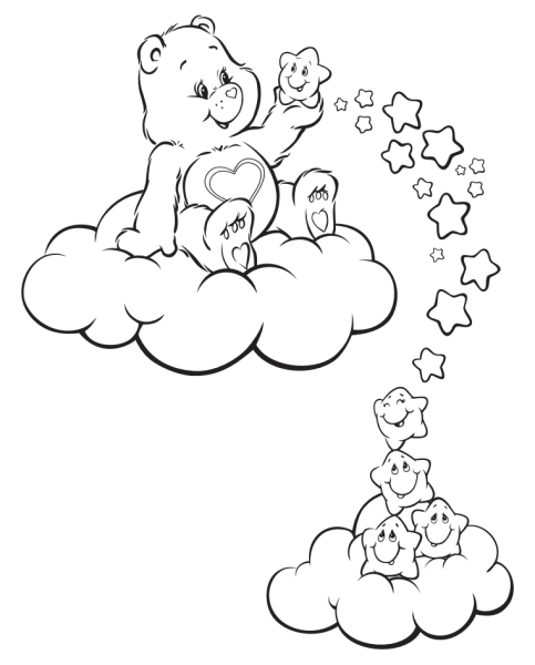 Мишка на облачке раскраска