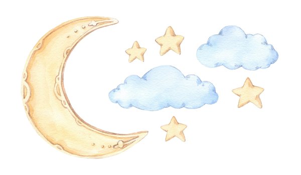 Луна и звезды акварель