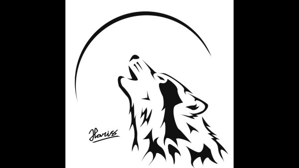 Волк воет на луну тату силуэт