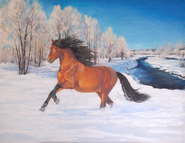 Зимний пейзаж с лошадьми