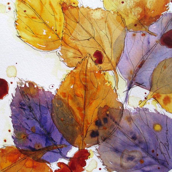 Осенние листья акварель