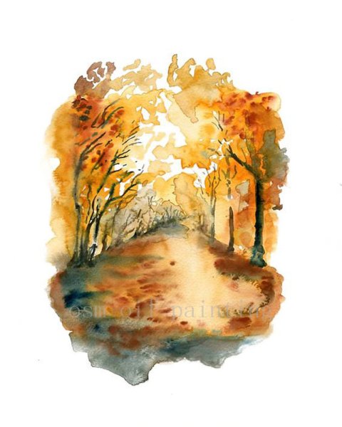 Осенний пейзаж акварелью
