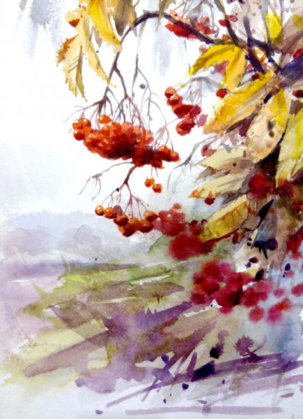 Акварельные пейзажи осень