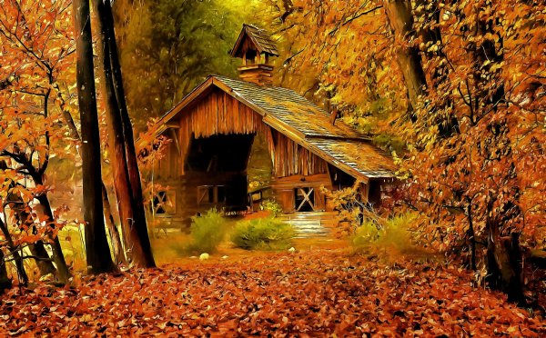 Осень домик в лесу
