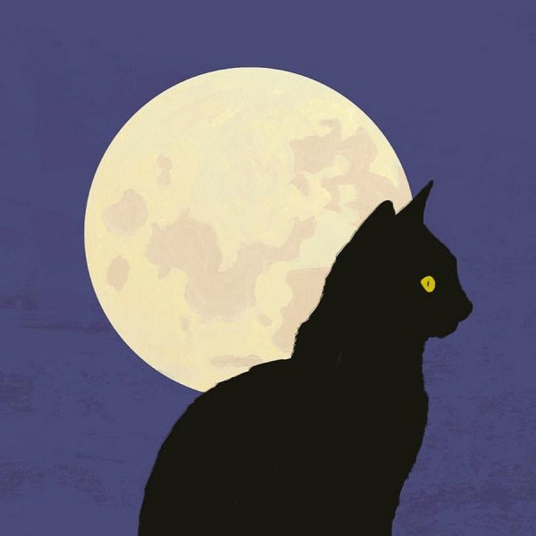 Силуэты котов на фоне Луны