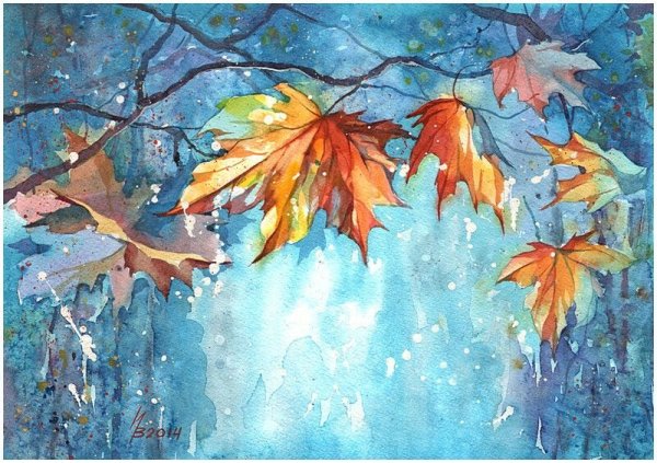 Осень рисунок акварелью