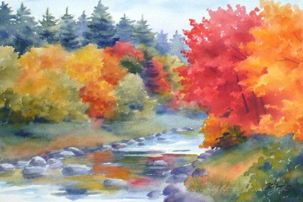 Осенний пейзаж акварелью Татьяна Берг