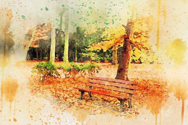 Осень парк акварель
