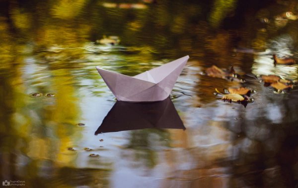 Бумажный кораблик в луже