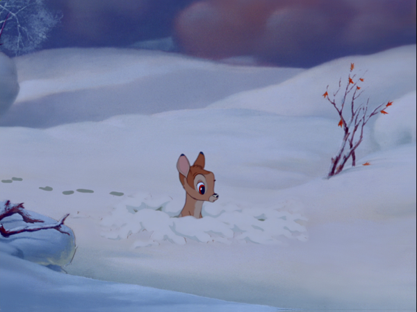 Олененок Бэмби в снегу