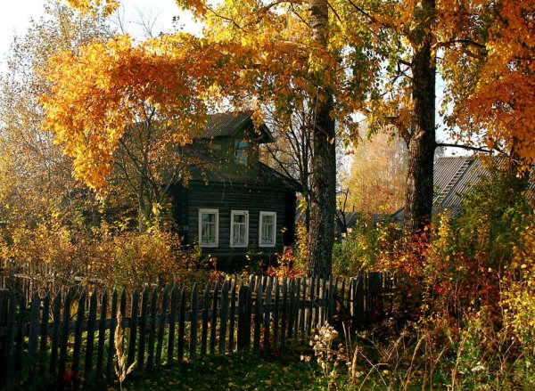Деревенский дом осенью