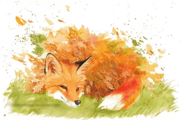 Лисичка с осенними листочками