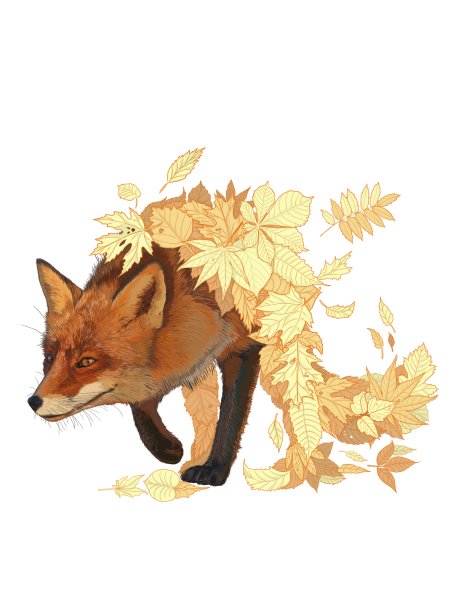 Лисенок с осенними листьями