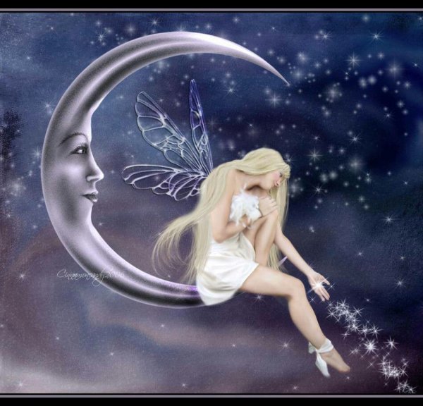 Девушка сидит на месяце