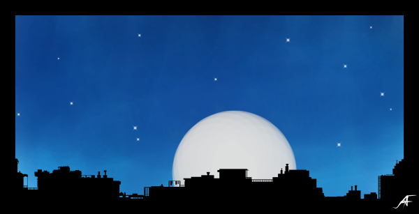 Луна крыши города