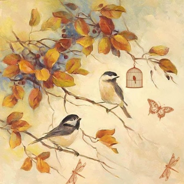 Птицы осень живопись