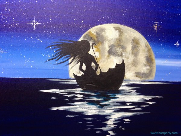 Луна акриловыми красками