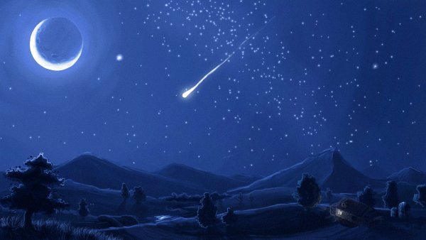 Ночное небо с падающей звездой