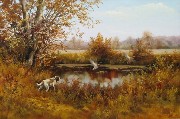 Осенний пейзаж с охотой