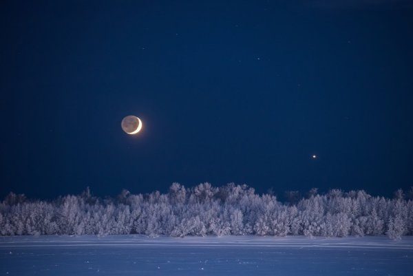 Зимнее ночное небо с луной