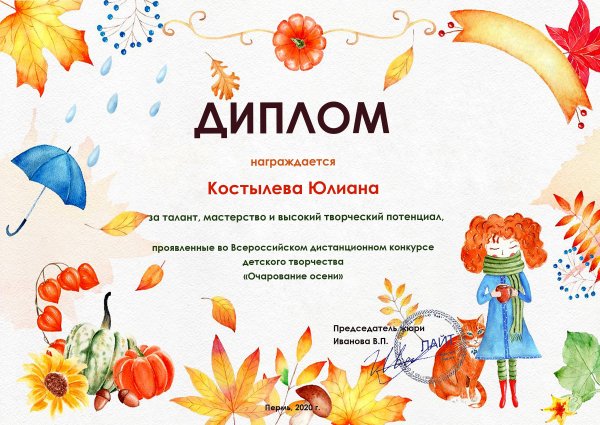 Диплом победителя конкурса рисунков