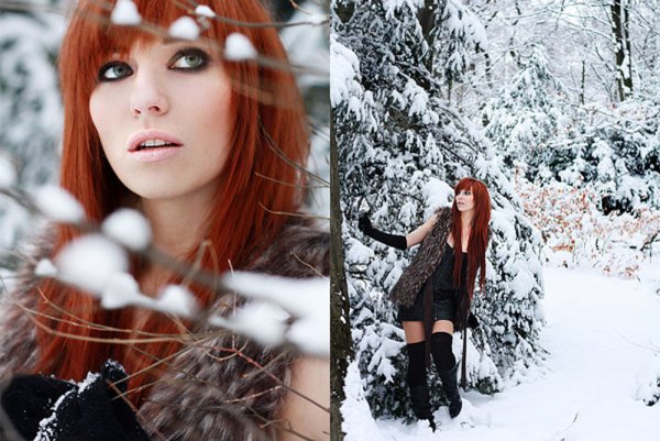Рыжая девушка зимой