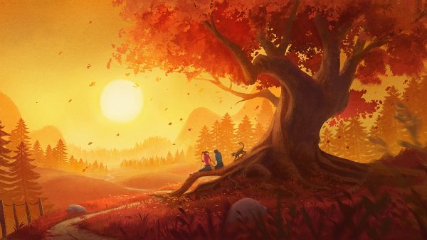 Закат в лесу арт