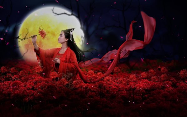 Луна девушка горы цветы