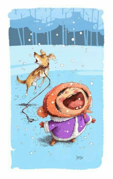 Девочка ловимт ртом снежинку