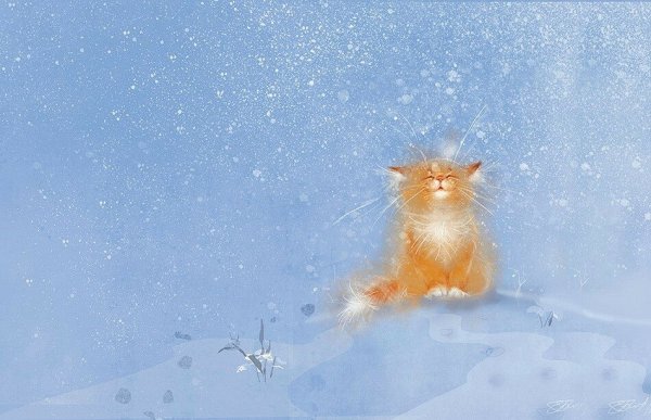 Кот ловит снежинки