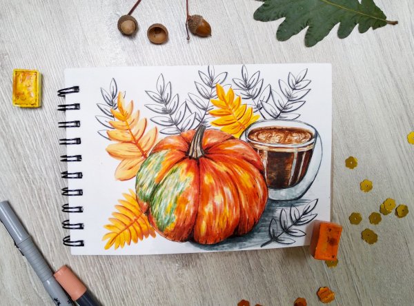 Осенний скетч маркерами