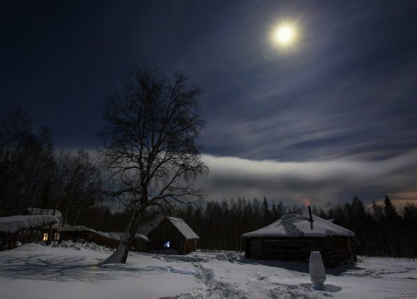 Лунная ночь в деревне