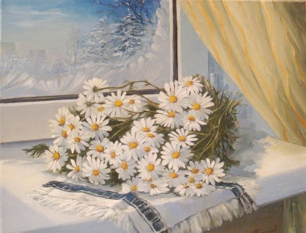 Ромашки на окне