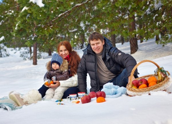 Зимняя фотосессия в лесу семейная