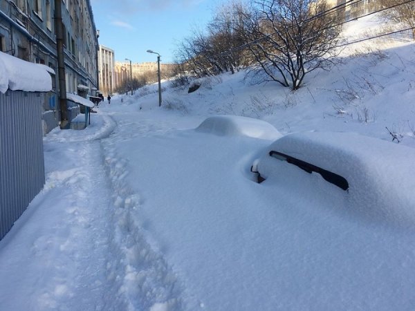 Сугробы в Мурманске
