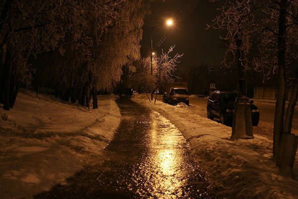 Зима ночь тротуар