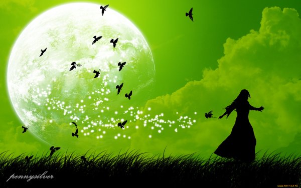 Луна на зеленом небе